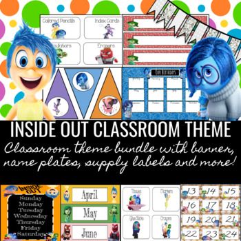 Have a gorgeous and organized room that students and parents will enjoy! This Inside Out classroom theme bundle will satisfy any fan. This package includes: -Calendar Months -Calendar Days -Days of the Week Poster -Birthday Chart -Name/Desk Plates -Classroom Supply Labels -Blank Labels -Class Banner *This product does not contain files that are editable. Inside Out Classroom Theme, Inside Out Classroom, Pixar Classroom, Emotional Coaching, Disney Teacher, Organized Room, Restorative Practices, Classroom Supplies Labels, Disney Themed Classroom