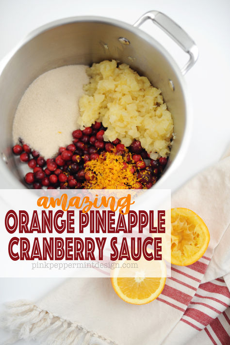 This is the only cranberry sauce recipe you will ever need! Tart and sweet with pineapple and citrus flavors. SO good!! Cranberry Pineapple Sauce Recipe, Cranberry Pineapple Sauce Homemade, Cranberrie Sauce Recipe, Fresh Cranberry Sauce With Pineapple, Cranberry With Pineapple, Homemade Cranberry Sauce With Pineapple, Citrus Cranberry Sauce, Cranberry Orange Pineapple Relish, Cranberry Sauce Pineapple