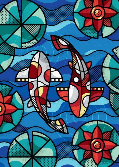 Pop Art Illustration, Image Swag, Abstract Geometric Art, My Themes, Art Inspiration Painting, Cubism, Koi Fish, Art Plastique, Geometric Art