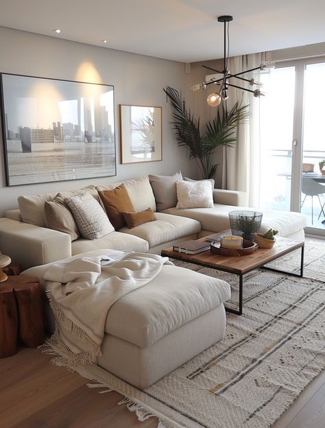 How To Design Your Living Room, Maximize Living Room Space, Small Living Ideas Apartment, Apartment Living Room Scandinavian, Clean Decor Living Room, Cute Apartment Furniture, Pretty Apartments Living Room, Sleek Apartment Aesthetic, Apartment Living Room Inspo Modern