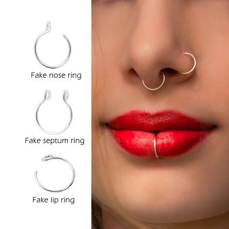 Faux Nose Rings Set Faux Nose Ring Faux Septum Ring Faux - Etsy UK Diy Nose Rings, Petal Crochet, Magnetic Nose Ring, Crochet Hoop, Fake Lip Ring, Faux Septum Ring, Faux Nose Ring, Faux Septum, Fake Lips