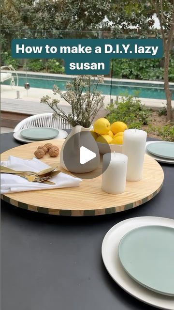 Bunnings Warehouse on Instagram: "Put a fresh spin on serving 🥰 This D.I.Y. lazy susan is not only a cinch to make, but it’s the the perfect addition for summer entertaining. ☀️🍋😎 #LazySusan #DIYLazySusan #Turntable" Diy Lazy Susan Turntable, Diy Lazy Susan, Diy Cake Stand, Door Table, Lazy Susan Turntable, Diy Dining Table, Summer Entertaining, January 11, Lazy Susan