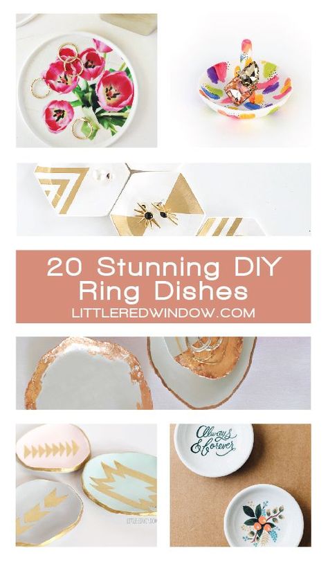 20 Stunning DIY Ring Dishes and Trinket Dishes! | littleredwindow.com Stamped Clay, Clay Dishes, Dishes Ideas, Diy Dish, Window Crafts, Clay Ring, Diy Ring, Painted Clay, Ring Dishes