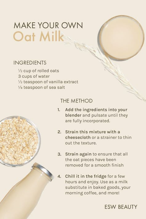 Oat Milk Smoothie, Homemade Nut Milk, Oat Milk Recipe, How To Make Oats, Almond Milk Recipes, Lactose Free Milk, Clean And Delicious, Make Clean, Dairy Free Milk