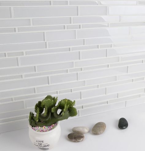 Premium Series Random Sized Glass Mosaic Tile in White Glass Mosaic Backsplash Kitchen, Glass Mosaic Tile Backsplash, Glass Tile Backsplash Kitchen, White Glass Tile, Brick Backsplash Kitchen, Backsplash For Kitchen, Random Shapes, Mosaic Backsplash Kitchen, White Kitchen Backsplash