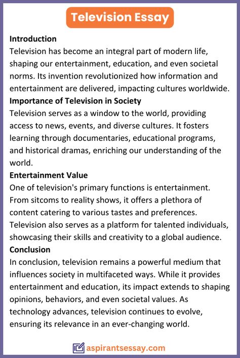 Essay on Television in English (150, 200, 250, 500 Words) | More samples are on the blog for students to get different essay writing idea. Click on the link & explore. Get perfectly written custom papers with no hassle, tailored just for you The Essay Toolbox: Unlocking Your Writing Potential 💯 essay on global warming in 250 words, research paper example, how to write an admission essay for graduate school 📈 #assignmenthelper Essay Samples, Admission Essay, Ielts Writing, Admissions Essay, Nursing Research, Essay Prompts, Narrative Essay, Paragraph Writing, Student Resources