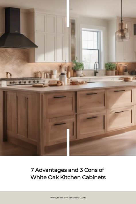 How do white oak kitchen cabinets measure up in terms of style, durability, and practicality - do their benefits outweigh the drawbacks? The post 7 Advantages and 3 Cons of White Oak Kitchen Cabinets appeared first on JMA Interior Decoration. White Oak Upper Kitchen Cabinets, French Oak Cabinets Kitchen, Natural White Oak Cabinets Kitchen, Light Ash Kitchen Cabinets, White Rift Oak Kitchen Cabinets, White Oak Accents, Driftwood Stained Cabinets, Wide Shaker Cabinets Kitchen, White Oak Wood Kitchen Cabinets