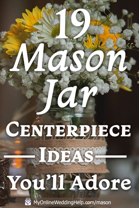 Rustic mason jar centerpiece ideas for weddings. There are now 25 examples that demonstrate six techniques: paint, glitter, flowers, burlap and lace, candles, and pictures. A variety that covers country to elegant design styles. Both DIY and bought. Look for the DIYs under ... read more on the MyOnlineWeddingHelp.com blog. Table Decorations For Class Reunion, Chalk Paint Mason Jar Diy, Round Table Centerpieces Wedding Simple Centre Pieces, Retirement Party Centerpieces Ideas, Retirement Table Centerpieces, Easy Diy Centerpieces Wedding, Centerpieces For Banquet, Banquet Centerpiece Ideas, Picture Centerpiece Ideas