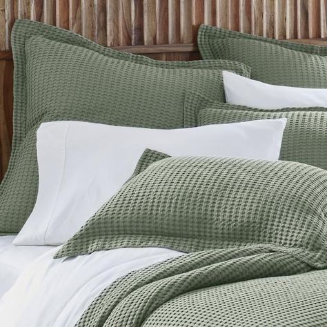 Green Comforter Bedroom, Waffle Bedding, Western Comforter Sets, Green Bedding Set, Green Comforter, Cool Kids Rooms, Sage Green Bedroom, Grandin Road, Bedroom Refresh