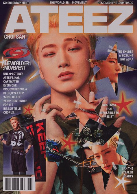 San Ateez Magazine, Plastic Outfit Fashion, Magazine Cover Reference, Grunge Magazine Cover, Oc Magazine Cover, K Pop Magazine, Digital Ad Design, Magazine Cover Y2k, Kpop Magazine Cover