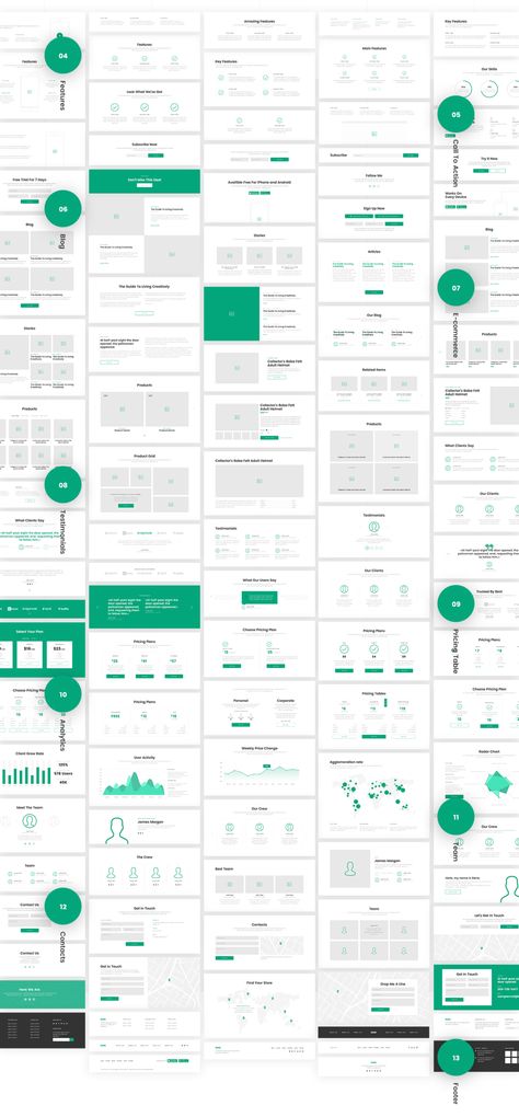 Blokk is a set of 170+ wireframe screens in 14 popular categories perfect to compose any kind of clean one page website. All blocks are based on a genuine Bootstrap Grid and easily fit together. Fully editable in Sketch and Photoshop format. Webdesign Page Blocks, Web Design Page Blocks, Website Blocks, Wireframe Web, Website Design Inspiration Layout, Wireframe Design, Ui Design Inspiration, Web Layout Design, Website Layout