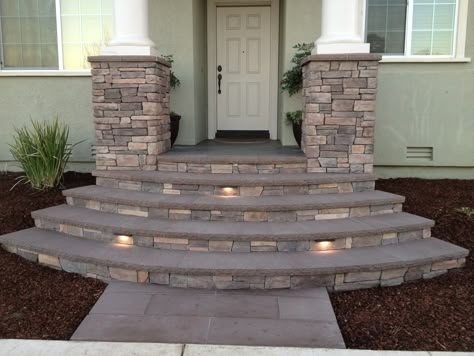 Entry way Front Porch Steps Ideas Entrance Modern, Concrete Stairs Front Door, Front Yard Stairs Walkways, 2nd Floor Entrance Stairs Exterior, Front Entry Steps Ideas, Front Door Step Ideas, Stairs Design Outdoor Front Entry, Back Entrance Ideas, Wide Front Porch Steps