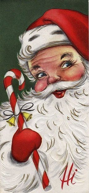 Vintage Christmas card Santa holding a candy cane #santa #candycane #vintage Vintage Christmas Images, Old Fashioned Christmas, Santa Clause, Christmas Past, Christmas Memory, Vintage Santa, Noel Christmas, Vintage Christmas Cards, Christmas Love