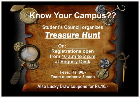 Treasure Hunt Poster Designing on Behance Treasure Hunt Poster Design, Treasure Hunt Poster, Lions Club, Event Banner, School Posters, Life Thoughts, Back To School Activities, Beautiful Mind, Treasure Hunt