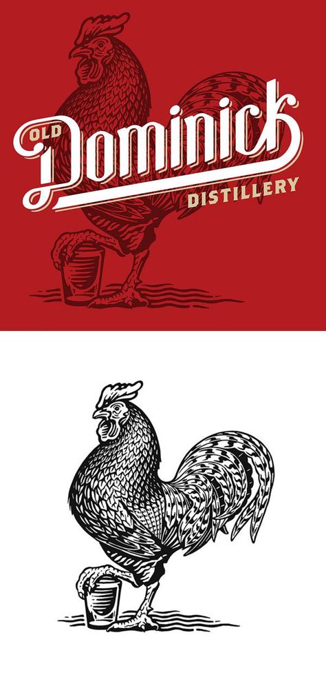 Old Dominick Distillery #Logo & #packaging illustrations for Old Dominick Distillery. Agency: Red Deluxe. Art Direction: Ben Powers love the #illustrations by Roger Xavier Old Logo Design, Liquor Store Logo, Liquor Branding Design, Distillery Logo, Red Logo Design, Distillery Logo Design, Beer Logo Vintage, Beer Logo Design, Rooster Illustration