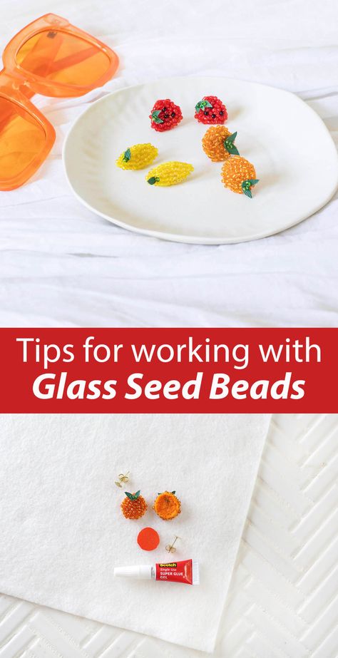 Fire Crafts, Diy Seed Bead Earrings, Seed Bead Crafts, Seed Bead Flowers, Earrings Bead, Glass Bead Earrings, Beaded Earrings Diy, Rustic Crafts, Fruit Jewelry