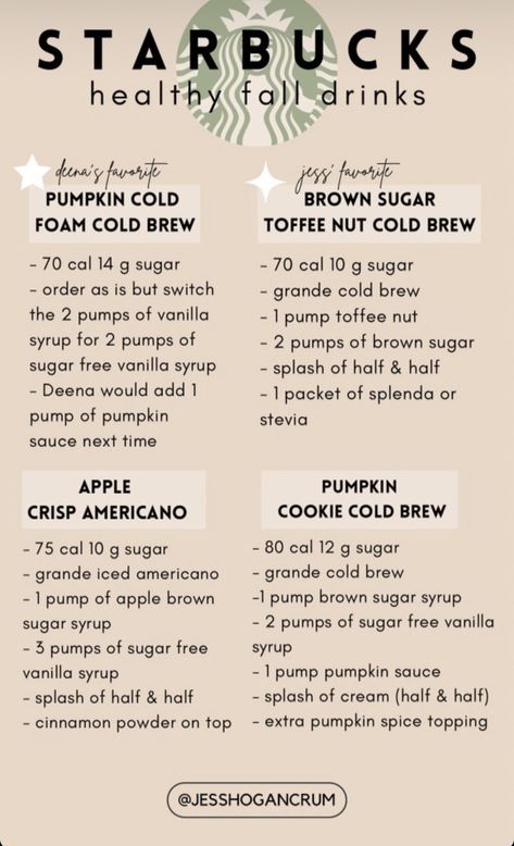 Brown Sugar Pumpkin Cold Brew Starbucks, Sugar Free Starbucks Drinks Coffee, Low Calorie Coffee Drinks, Healthier Starbucks Drinks, Low Calorie Coffee, Sugar Free Starbucks Drinks, Low Calorie Starbucks, Low Calorie Starbucks Drinks, Healthy Coffee Drinks