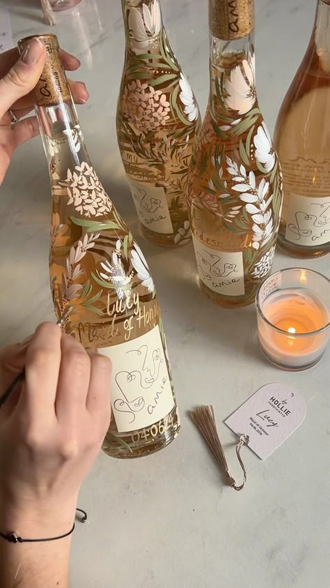 Hollie Yarwood | Special people get the most special treasures 🤍✨ #gifting #giftinspo #giftideas #bridesmaids #summerwedding #weddinginspo #byhollieuk... | Instagram Aesthetic Wedding Gift, Bridesmaid Gift Diy, Wedding Cricut Projects Gifts, Bride Diy Gifts, Guest Ideas For Wedding, Homemade Bridesmaid Gifts, How To Paint Bottles, Outside Birthday Decorations, Bridesmaid Proposal Ideas Cheap