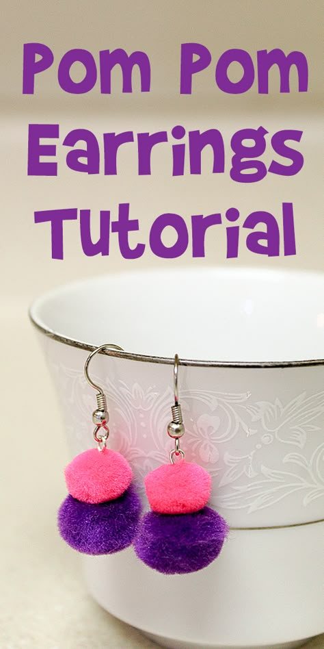 Pom Pom Earrings Tutorial | Woo! Jr. Kids Activities : Children's Publishing Pom Pom Jewelry, Diy Earrings Tutorial, Gold Bar Earrings Studs, Motivate Students, Pom Earrings, Pom Crafts, Pom Pom Earrings, Earrings Tutorial, Gold Bar Earrings