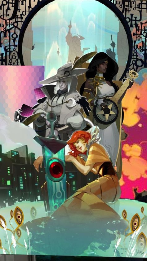 A collage I made for a Spotify playlist of the same name, featuring the soundtracks of Pyre and Transistor of Supergiant games. All key character artworks are by Supergiant games themselves, specifically artists Jen Zee and Joanne Tran. Pyre Game, Supergiant Games, Spotify Playlist, A Collage, Soundtrack, Key, Collage