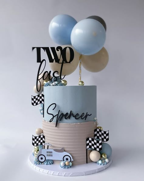 TWO FAST ✨ Another cutie for Spencer’s second birthday - love this theme 🏎️🩵 Inspo from @mamaloveshighstreet birthday party styling… | Instagram Too Fast Cake Ideas, Fast Two Birthday Theme, Too Fast Birthday Party Cake, Fast One Cake Ideas, 2nd Birthday Cake For Boy, Birthday Themes For Boys 2nd, Second Birthday Party Themes Boy, Two Fast Too Curious Birthday Cake, Two Fast Two Furious Birthday Cake