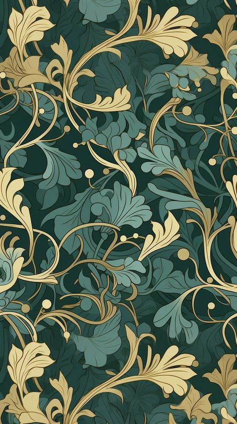 Art Nouveau Pattern Wallpaper, Art Nuevo Pattern, Art Nouveau Wallpaper Vintage Wallpapers, Art Nouveau Wallpaper Iphone, Art Nouveau Collage, Victorian Art Aesthetic, Batik Design Ideas, Iphone Green Wallpaper, Vine Background