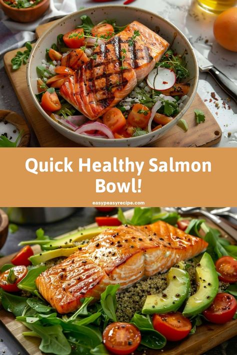 Grilled salmon fillet on a bed of fresh greens, cherry tomatoes, quinoa, and avocado slices. Easy Meal Prep Healthy, Salmon Bowl Recipe, Salmon Meal Prep, Welcome To My Kitchen, Meal Prep Healthy, Salmon Bowl, Grilled Tofu, Vegan Carrot Cakes, Healthy Salmon