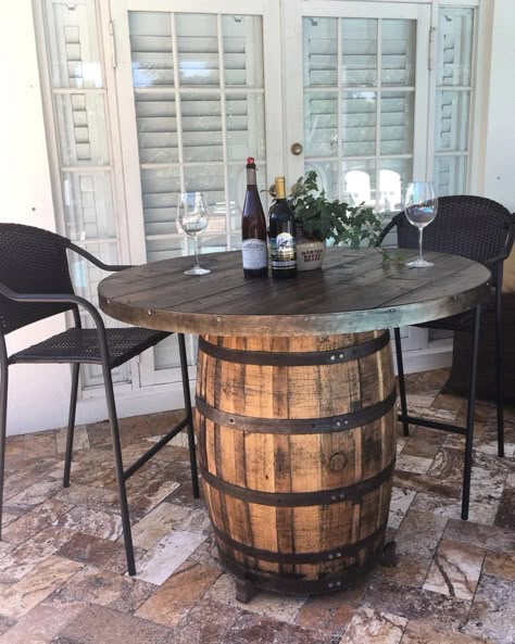 Wine Barrel Bar Table, Rustic Patio Furniture, Whiskey Barrel Table, Wine Barrel Table, Rustic Outdoor Furniture, Reclaimed Table, Spool Tables, Wine Barrel Furniture, Barrel Decor