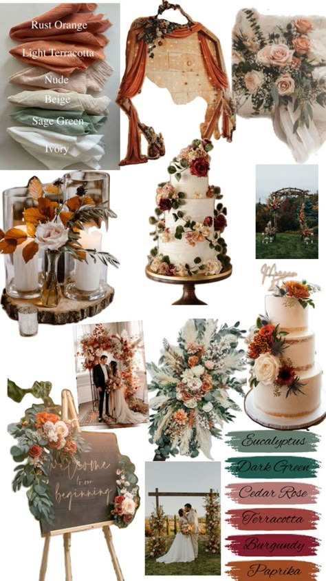 Fantasy Fall Wedding, November Wedding Cake, Golden Hour Wedding Theme, Early Fall Wedding Colors, Early September Wedding, Elegant Fall Wedding Ideas, Fall Wedding Aesthetic, Rusting Wedding, Fall Wedding Color Palette