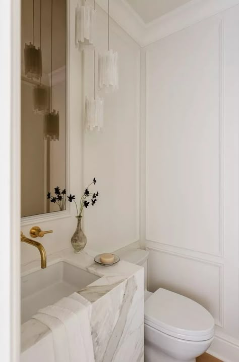 21 Warm White Paint Colors That Aren't Bland Board And Batten In Powder Room, Muted Pink Bathroom, White Powder Room Ideas, Powder Room Colors, Powder Room Ideas Elegant Modern, Wealthy House, Beach Powder Room, Budget Powder Room, Colorful Powder Room