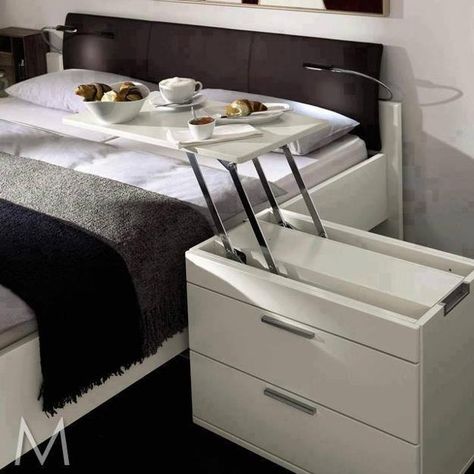 Transformers for Contemporary Small Rooms, the Evolution of Space Saving Furniture Design Creative Nightstand Ideas, Bedroom Arrangement Ideas, Sneaky Storage, Overbed Table, Modern Nightstands, Small Home Decor, Прикроватные Тумбочки, Survival Gardening, Folding Furniture