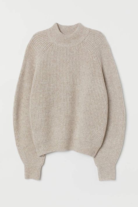 H&M - Knit Mock-turtleneck Sweater - Beige Europe Ootd, Knitted Doll Patterns, Knitted Turtleneck, Turtleneck Jumper, Mock Turtleneck Sweater, Beige Pullover, Pullover Mode, Turtle Neck Jumper, Ribbed Knit Sweater