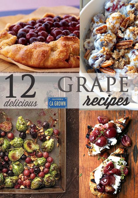 Purple Grapes Recipes, Grape Dessert Recipes, Green Grapes Recipes, Concord Grape Recipes, Grape Wine Recipe, Grape Appetizers, Grape Snacks, California Recipes, Grape Dessert