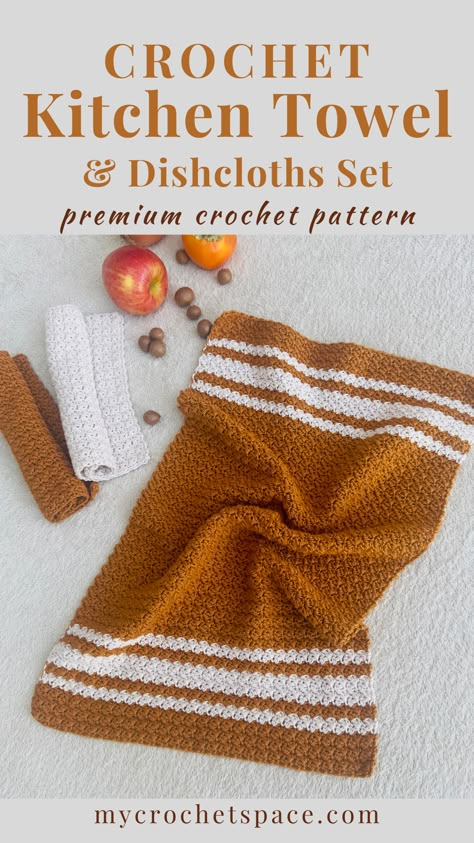 Harmony Crochet Towel & Washcloths Set Crochet Towels Kitchen Free Pattern, Crochet Dish Cloths Easy, Crocheted Hand Towels, Crochet Apartment, Dish Towel Crochet, Crocheted Kitchen Towels, Washcloths Crochet, Towel Crochet, Dish Towels Crochet