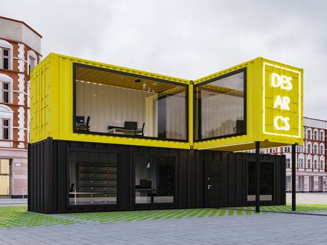 Office of shipping containers on Behance Container Space Design, Cargo Container Office, Container Office Design Ideas, Shipping Container Office Ideas, Container Office Design, Container Office Ideas, Container Shop Design, Office Sketch, Container Kiosk