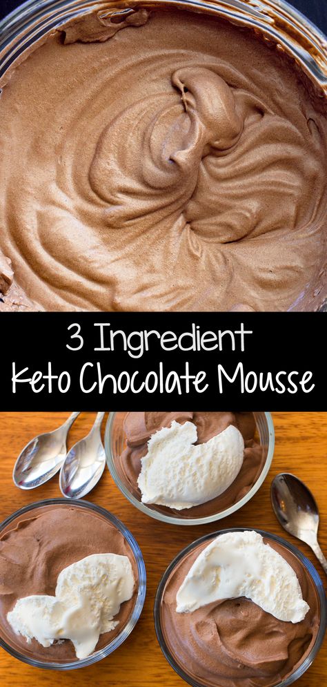 Creamy 3 Ingredient Keto Chocolate Mousse Recipe (sugar free, easy to make) Keto Quiche, Keto Chocolate Mousse, Desserts Keto, Postre Keto, Chocolate Mousse Recipe, Mousse Dessert, Keto Pancakes, Keto Dessert Easy, Low Carb Sweets