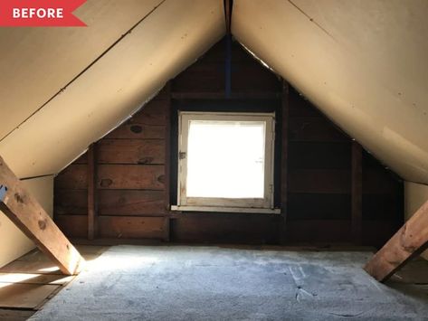 5 Dreamy Attic Remodels That Take Cozy Style All the Way to the Top Small Attic Ideas Low Ceilings, Attic Remodel On A Budget, Small Attic Ideas, Low Ceiling Attic, Small Attics, Attic Office, Suite Ideas, Airy Bedroom, Attic Bedroom Designs