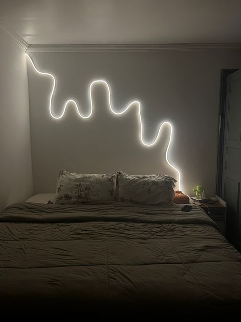 #aesthetic #bedroom #lights Led Light Room Ideas Aesthetic, Led Behind Bed, Room Decor Bedroom Aesthetic Led Lights, Aesthetic Bedroom With Led Lights, Cool Stuff To Put In Your Room, Cool Lighting Bedroom, Ambient Lighting Bedroom Aesthetic, Neon Lights Bedroom Aesthetic, Lights For Bedroom Ideas