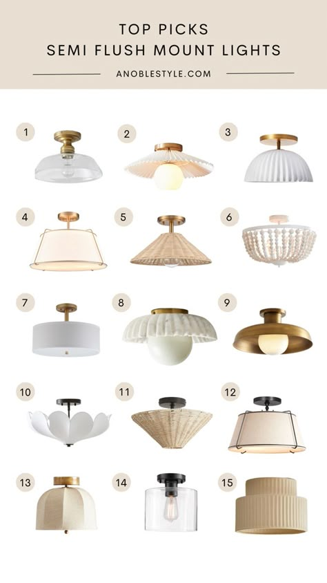 A round up of my top 15 semi flush mounts. Picking out lighting can be hard with so many options out there. These are some of the best flush ceiling lights for making your space feel complete. Best Semi Flush Mount Lights, Semi Flush Mount Lighting Bedroom, Semi Flush Ceiling Lights Kitchen, Flush Mount Over Dining Table, Lighting For Mudroom, Cottage Kitchen Ceiling Lights, Amazon Ceiling Lights, Interior Hallway Lighting, Small Semi Flush Mount Light