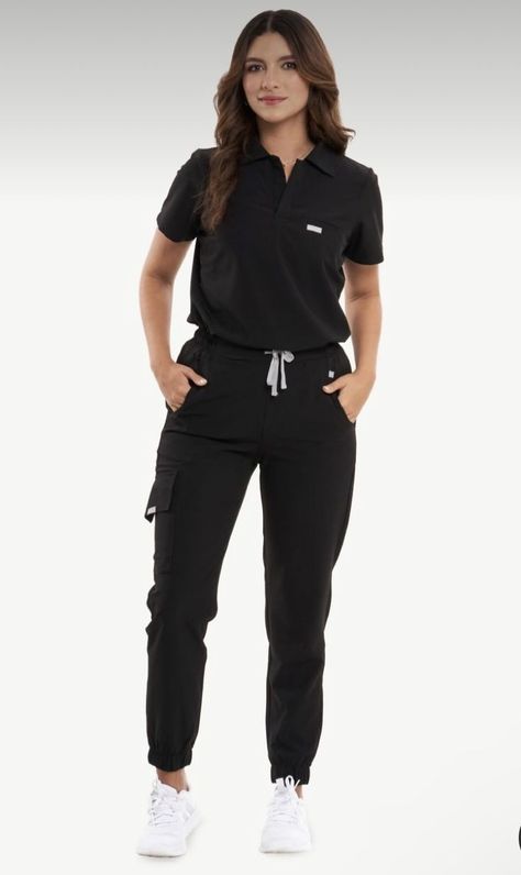 Medical Assistant Outfit Scrubs, Black Scrubs Outfit Cute, Scrubs Uniform Cute Medical, Salon Uniform Ideas, Medical Uniforms Woman, Scrubs Outfit Ideas, Esthetician Uniform, Scrubs Uniform Cute, Scrubs Aesthetic