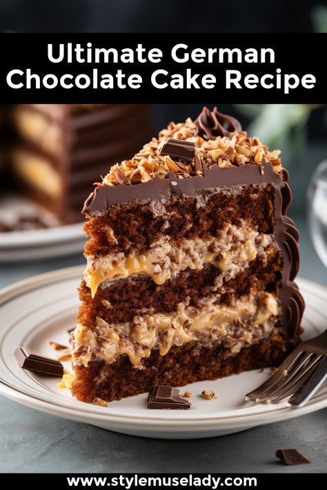 The ultimate German chocolate cake recipe with moist chocolate layers and a buttery coconut-pecan frosting. Original German Chocolate Cake Recipe, German Chocolate Cake Frosting, German Chocolate Frosting, Cake Flour Recipe, Homemade German Chocolate Cake, Southern Cakes, Chocolate Box Cake, German Chocolate Cake Recipe, Pecan Filling