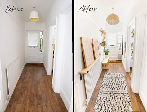 Hallway Ideas Bungalow, Small Hallway Ideas Entrance Halls Narrow, Narrow Hallway Decorating Entrance, Small Entry Hallway Ideas, Hallway Ideas Small Narrow, Long Hallway Decorating Narrow, Long Narrow Hallway Decorating, Long Hallway Decorating, Boho Hallway Decor