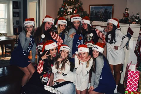 front: me, morgan, maddie, and abbie back: gracie, jordan, scotti, sophie, mea, and jazmin Christmas Party With Friends, Christmas Pictures Friends, Christmas Party Pictures, Christmas Party Friends, Christmas Instagram Pictures, Christmas Sleepover, Party With Friends, Christmas Pics, Friend Pics