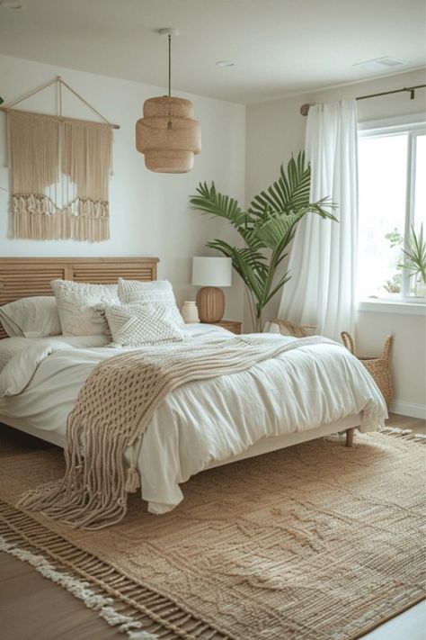 Modern Boho Bedroom, Earthy Bedroom, Neutral Bedrooms, Boho Style Bedroom, Dekorasi Kamar Tidur, Coastal Bedroom, Boho Bedroom Decor, Boho Room, Styl Boho