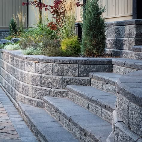 Outdoor Steps Ideas, Patio Paver & Retaining Wall Steps Pictures Concrete Patio Steps, Steps Backyard, Patio Step, Retaining Wall Steps, Backyard Retaining Walls, Paver Steps, Step Ideas, Front Door Steps, Landscape Stairs