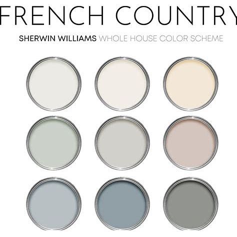 Handmade French Country Sherwin Williams Paint Palette, Paint Colors for Home, Cottage Neutrals, Whole House Color Scheme, Sea Salt - Search Shopping Whole House Color Palette Sherwin, French Country Exterior Homes Colors, French Country Cottage Color Palette, Sherwin Williams French Country Colors, French Chateau Color Palette, French Country Color Palette Sherwin Williams, Modern French Country Color Palette, Vintage Home Paint Colors, Modern Cottage Paint Colors