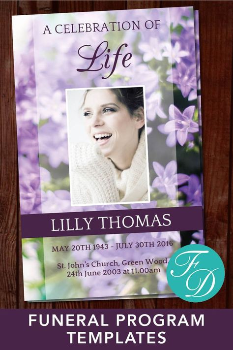 Purple Floral Funeral Program Template - Order of Service | Memorial ...