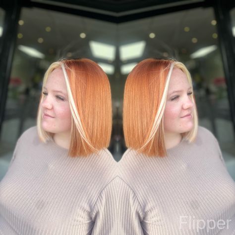 Copper Hair Money Piece, Cooper And Blonde Hair, Copper Hair With Blonde Money Piece, Short Copper Hair, Color Block Hair, Bleach London, White Blonde, Copper Hair, Blonde Bobs