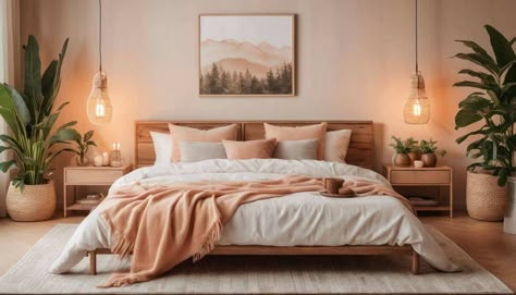 White And Peach Bedroom, Peach Room Bedroom, Peach Bedroom Ideas, Chic Modern Bedroom, Bedding Plush, Bedrooms Design Ideas, Peach Bedroom, Coral Room, Taupe Bedroom