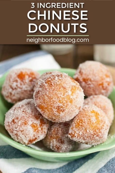 Chinese Donuts, Asian Buffet, Asian Dessert Recipes, Easy Donut Recipe, 3 Ingredient Desserts, Easy Donuts, Buffet Style, Donut Recipe, 3 Ingredient Recipes